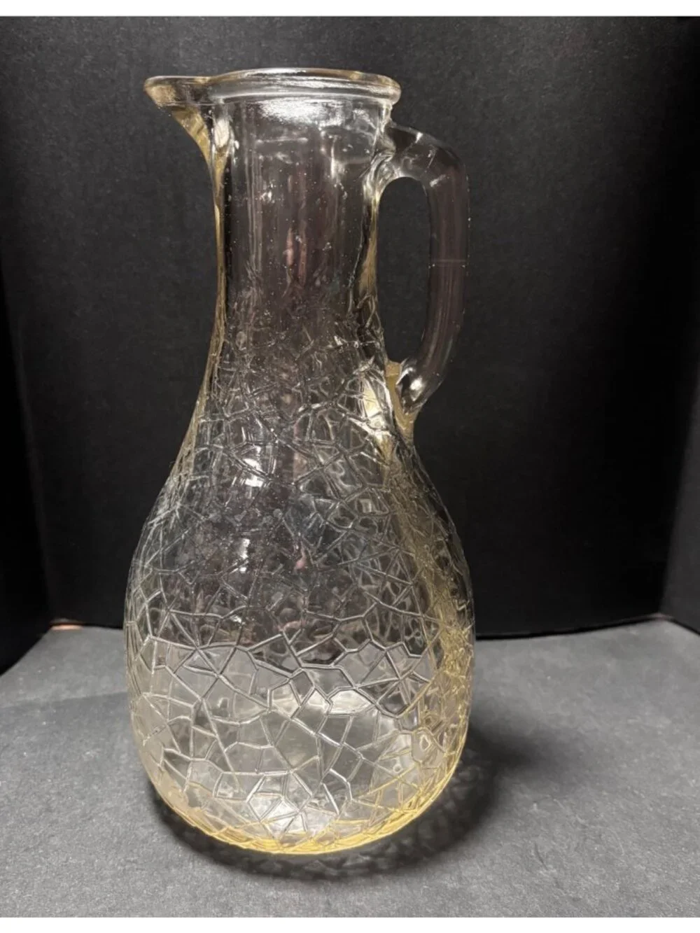 Vintage 1960s Crackle Glass Pitcher With Handle & Spout